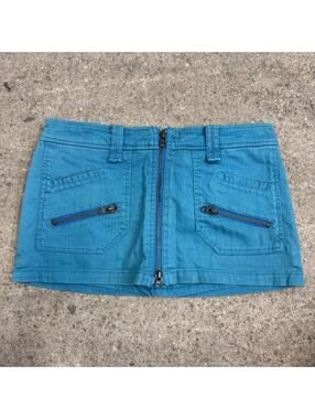 Vintage Y2K Denim Micro Mini Skirt Low Rise Electric Blue